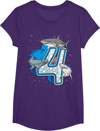 Vista 12 de Camiseta de 4.º cumpleaños para niños de 4 años con diseño de tiburón oceánico Negro