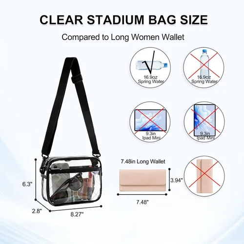Vista 2 de Bolsa transparente para eventos de estadio – Bolso transparente para mujer con correa de hombro extraíble, bolsa cruzada transparente