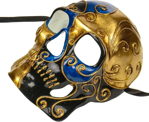 Vista 2 de ILOVEMASKS - Máscara veneciana para Halloween, diseño de calavera de azúcar muerto, para adultos, Halloween, máscara de cráneo, máscara