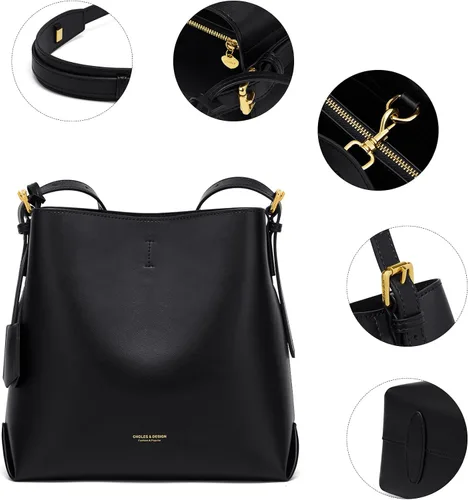 Vista 7 de Cnoles Bolsos de mano de diseñador de cuero genuino para mujer, bolsos y bolsos de mano para mujer, bolso de hombro con asa superior de moda