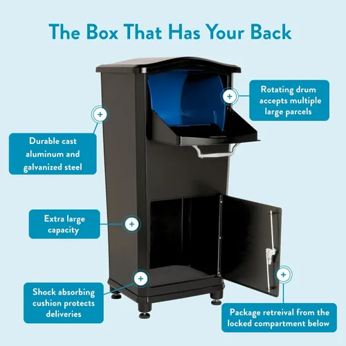 Vista 5 de Architectural Mailboxes 6900B Elephantrunk Caja de Entrega de Paquetes Negra Heavy duty aluminum locking parcel locker with pry-resistant 3-point