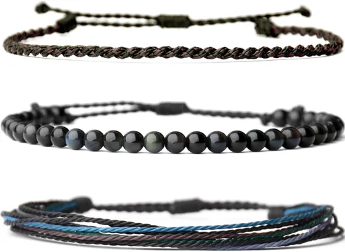 Vista 72 de Pulsera curativa hecha a mano con cuentas de piedra natural, regalo para hombres, pulsera de cuerda ajustable
