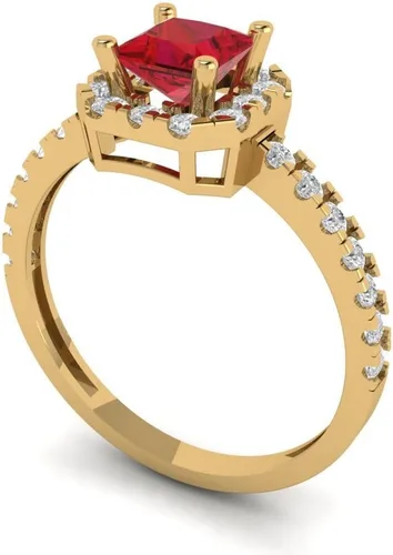 Vista 2 de Clara Pucci Solitario de corte princesa brillante de 1.37 ct con acento de rubí rojo simulado, anillo moderno de declaración sólido de oro amarillo