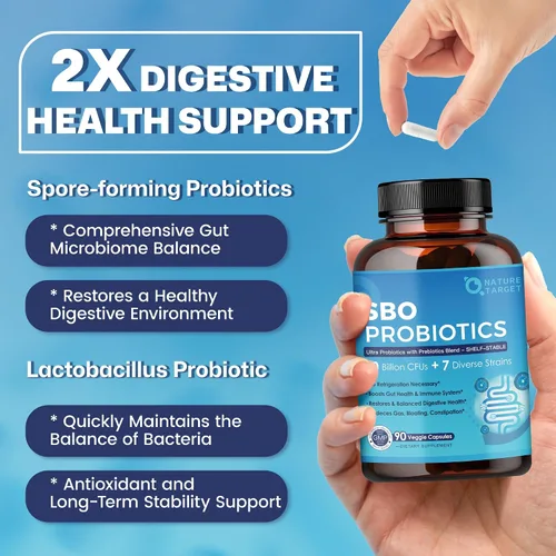 Vista 3 de NNATURE Target Probióticos para mujeres y hombres, 60 mil millones de UFC, prebióticos y probióticos para la salud intestinal - Probióticos SBO que