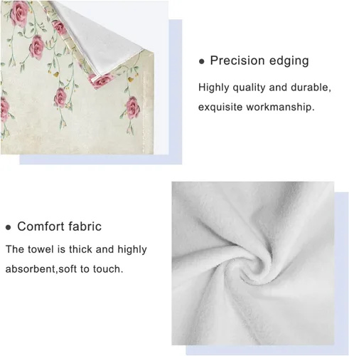 Vista 4 de Juego de toallas de baño para baño, diseño floral de primavera rosa rosa, juego de 3 toallas de lujo, 1 toalla de baño, 1 toalla de mano, 1 toalla