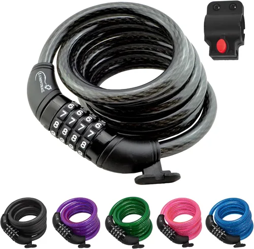Vista 7 de Lumintrail Combinación de cable de bloqueo de bicicleta para accesorios de bicicleta, cerraduras de bicicleta de 10 pies, resistentes, antirrobo