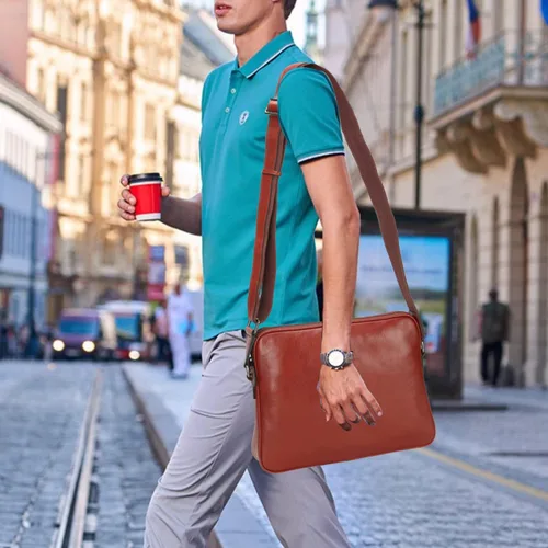 Vista 7 de Banuce Pequeño completo grano italiano bolsa de mensajero de cuero para hombres hombro Crossbody bolsa negocios 9.7 "Ipad Satchel monedero