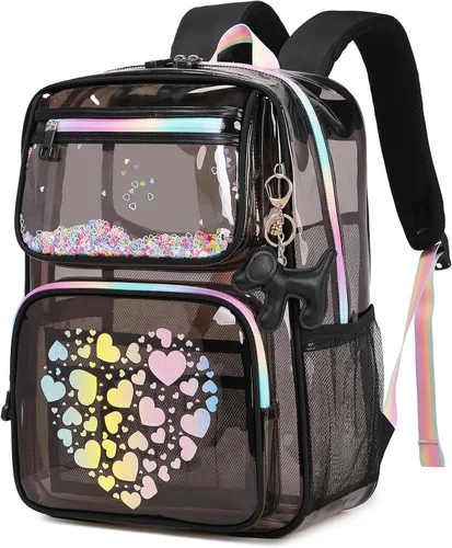 Vista 13 de MOONBABY Mochila transparente para niñas escolares, mochila transparente de TPU resistente, aprobada para eventos de estadio, bolsa transparente