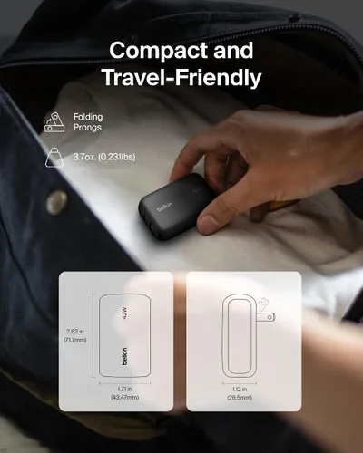 Vista 4 de Belkin Bloque de cargador de doble puerto de 42 W, cargador USB-C + USB-A de carga súper rápida - Samsung Galaxy S26, Apple iPhone 17, Air, Pro, Pro