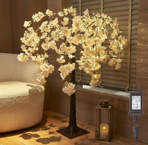 Vista 11 de LITBLOOM Árbol de aliento de bebé iluminado enchufable de 5 pies, 126 luces, árbol de plantas artificiales con luces para decoración de bodas