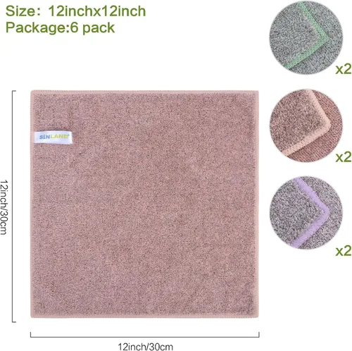 Vista 2 de SINLAND Toallas Faciales de Microfibra Ultra Suaves Paños de Lavado Faciales Paño Facial para Baño 12 Pulgadas x 12 Pulgadas Paquete de 6