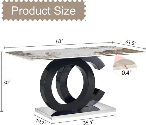 Vista 2 de Mesa de comedor rectangular minimalista grande y moderna adecuada para 6 y 8 personas, equipada con un escritorio con patrón de 0.4 pulgadas