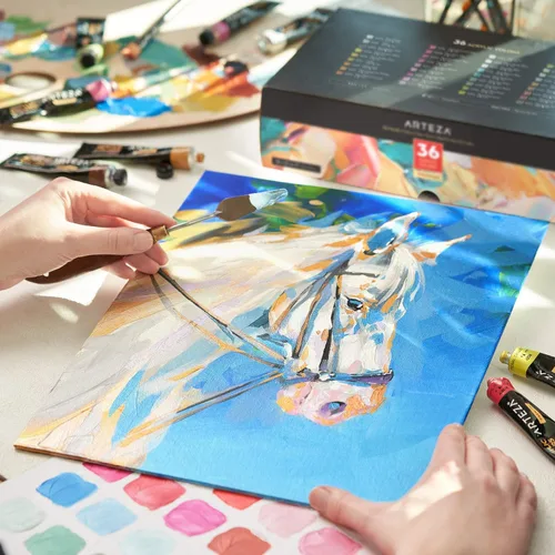 Vista 7 de ARTEZA Juego de pintura acrílica metálica de 36 colores, tubos de 0.74 onzas, pinturas de artistas no tóxicas para pintores aficionados, suministros