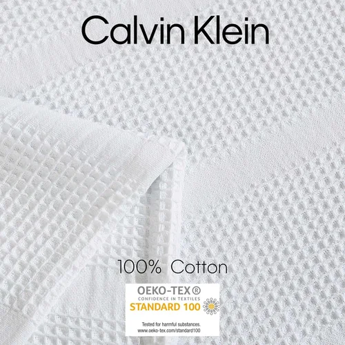 Vista 6 de Calvin Klein - Manta Queen, ropa de cama de algodón suave, manta de cama de peso medio (blanco, Queen)