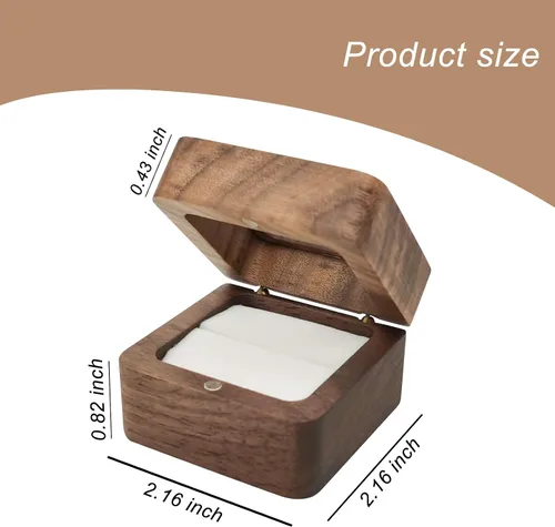 Vista 2 de Caja de madera para anillos, mini caja de soporte para anillos de compromiso con cubierta transparente, caja cuadrada para anillos de boda