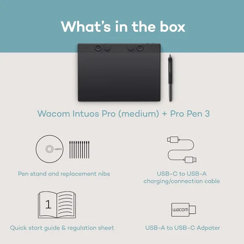 Vista 9 de Wacom Intuos Pro Bluetooth Profesional de Tamaño Mediano para Dibujo Gráfico con Lápiz Pro 3, Compatible con Mac, Windows - Edición 2025 Tableta