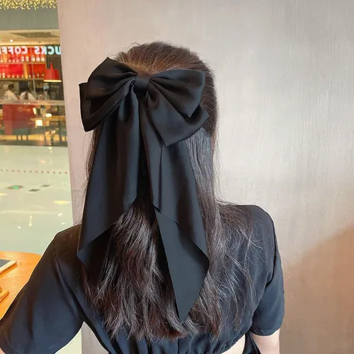 Vista 6 de Lazos para el pelo para mujeres y niñas, 10 piezas de lazos grandes, pinzas para el cabello, lazos de satén sedoso, lazo grande en capas, accesorios