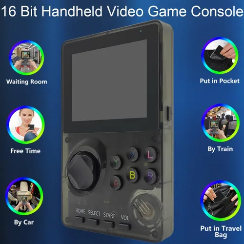 Vista 2 de Consola de videojuegos de 16 bits para niños y adultos, Lcb súper ancha de 2.8 pulgadas, precargada 100 HD, consola de juegos portátil para personas