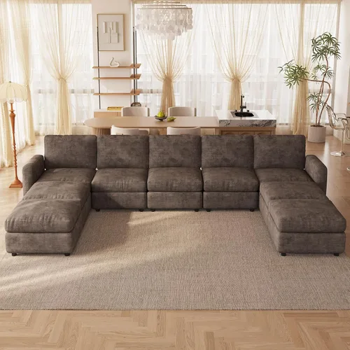 Vista 28 de Guyii Sofá Seccional de Terciopelo, Sofá Loveseat Moderno de Gran Tamaño con 2 Almohadas, Sofá Convertible de 81.88 pulgadas de Largo con Cojines