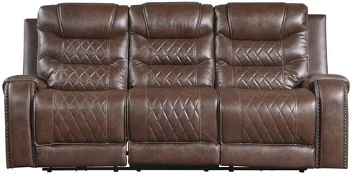 Vista 4 de Pemberly Row Sofá reclinable eléctrico de microfibra de 86 pulgadas, acabado pulido marrón, marco de madera maciza, puertos de carga USB, mesa