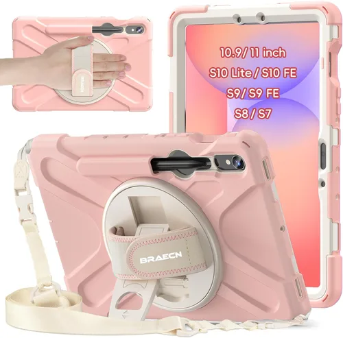 Vista 18 de BRAECNstock Funda para Samsung Galaxy Tab S10 Lite/ S10 FE/ S9 FE/ S9/ S8/ S7 5G Funda de 10.9"/11", Funda Protectora a Prueba de Golpes con Soporte