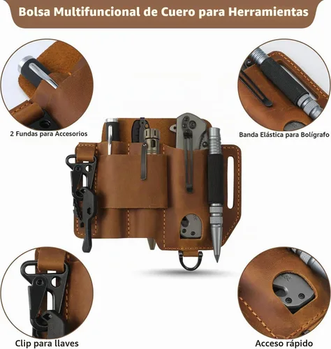 Vista 4 de Jack&Chris Funda multiherramienta EDC de cuero para cinturón, organizador de cinturón EDC para herramientas Leatherman, organizador de bolsillo EDC