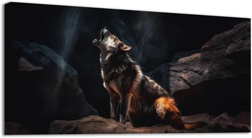 Vista 11 de YONICA Lienzo decorativo para pared, diseño de lobos corriendo en la nieve, mirando a lo lejos, alta definición, giclée, listo para colgar, adecuado
