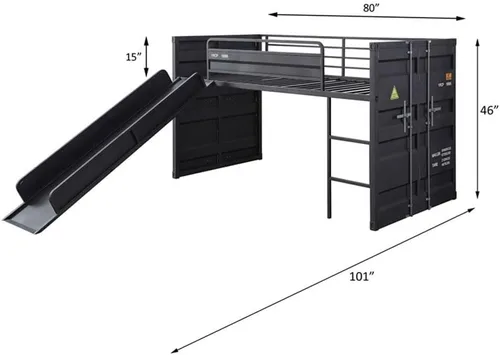 Vista 3 de Acme Cama tipo loft de metal doble tipo cargo con sistema de tobogán y listones en bronce