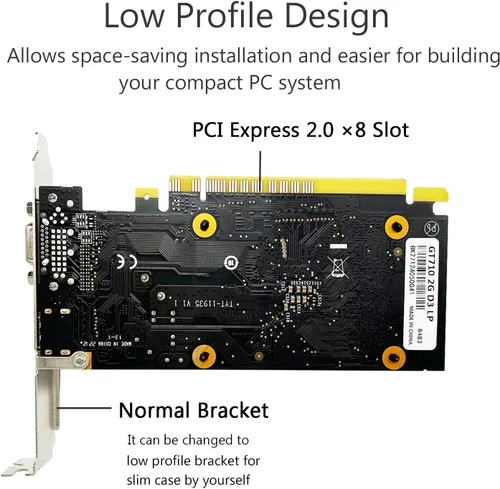 Vista 3 de QTHREE GEFORCE GT 710 Tarjeta gráfica de video de perfil bajo, VGA, HDMI, 2 GB DDR3 64 bits, GPU de factor de forma pequeño, compatible