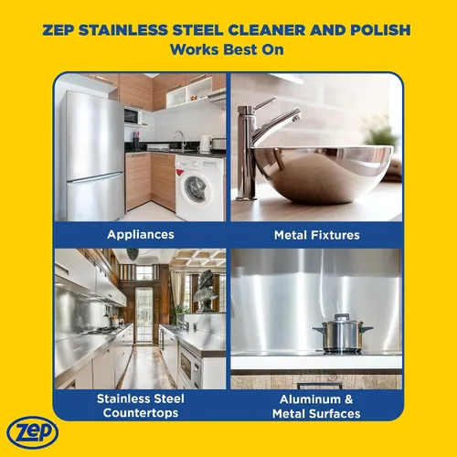 Vista 5 de Zep Limpiador y pulidor de acero inoxidable - 14 oz (caja de 12) ZUSSTL14 - Protege superficies metálicas de huellas dactilares, suciedad y manchas