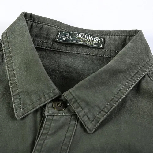 Vista 5 de Parise Mens Long Sleeve Military Style Cargo Tactical Work Shirt Cotton Outdoor Casual Slim Fit Button Down T-Shirt Plus