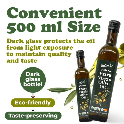 Vista 4 de Food To Live Aceite de Oliva Virgen Extra Orgánico, 16.9oz (16.9 fl oz) – Prensado en frío. Rico en polifenoles. Sin OMG. Botella de vidrio.