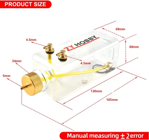 Vista 3 de Tanque de combustible de gas RC 23.7 fl oz, botella de combustible ZYHOBBY para modelo de avión RC en plástico transparente de EE. UU