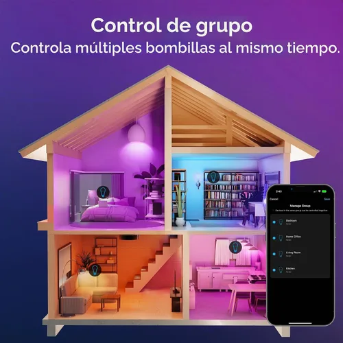 Vista 7 de Geeni Bombilla inteligente Prisma Plus, 800 lúmenes que cambian de color, 1 paquete Blanco sintonizable, funciona con Alexa y Google Home, control