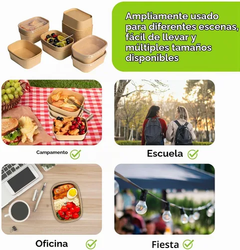 Vista 5 de Recipiente desechable de 17 onzas con tapas, 50 juegos de tazones de papel para acai compostables para fideos de sopa, aptos para microondas