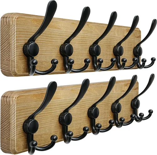 Vista 35 de Dseap Perchero de Pared Montado - 5 Ganchos Triangulares, Resistente, Perchero de Pared de Madera para Abriggos, Sombreros, Chaquetas, Ropa, Negro