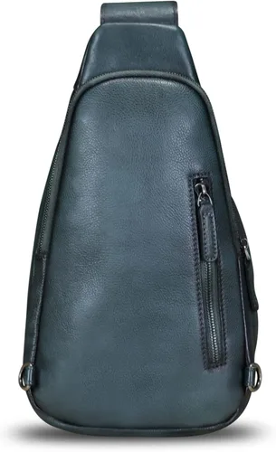 Vista 4 de Bolso de cuero genuino para hombres y mujeres, mochila bandolera de cuero real, bolso cruzado de moda, Grisoscuro