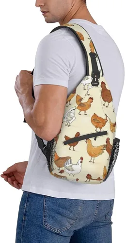 Vista 9 de Bolso cruzado del pecho de la historieta animal impreso Crossbody durable Sling Mochila Casual bolsa de viaje para unisex, Patrón de pollo.