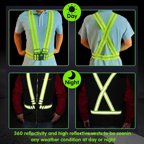 Vista 6 de Chaleco de seguridad reflectante, 2 piezas, chaleco de alta visibilidad, correas ajustables para correr, ciclismo, caminar, trabajadores Verde