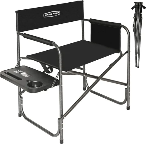 Vista 10 de YOUNG WOOD Silla de directores de camping con mesa auxiliar, plegable y portátil, pesca, viaje, picnic, senderismo, césped, deportes, playa, silla
