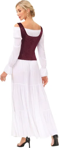 Vista 6 de Scarlet Darkness Chaleco pirata renacentista para mujer, disfraz de cosplay corpiño campesino