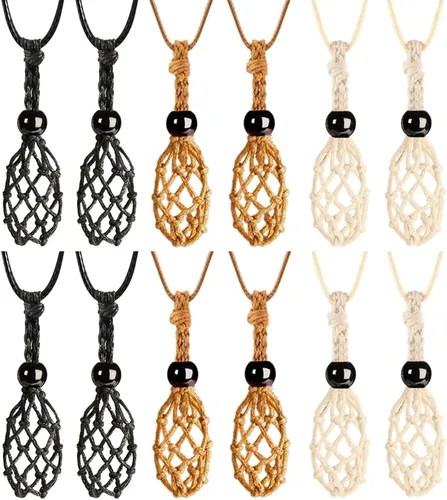 Vista 12 de Weryerker Soporte para collar de jaula de cristal de 12 piezas con cordón de collar de 1.57 pulgadas y cordón ajustable tejido a mano