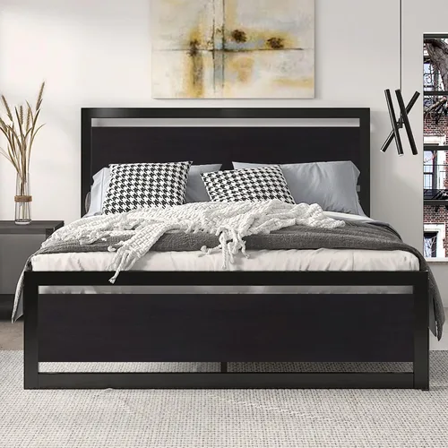 Vista 10 de SHA CERLIN Marco de cama tamaño completo con cabecera moderna, base de plataforma de metal resistente con pie de cama cuadrado y soporte de 13 Negro