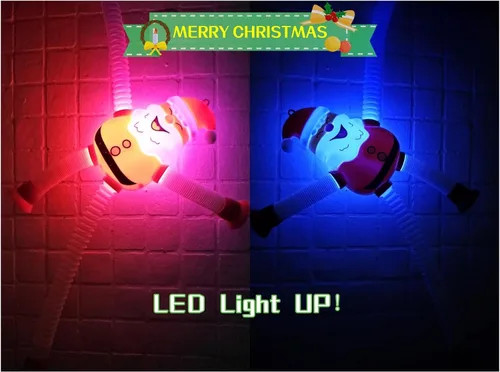 Vista 2 de Tubos Pop de Navidad con LED que se Iluminan 4 Piezas Juguetes Sensoriales Fidget, Juguetes de Santa con Ventosa Telescópica Autismo Regalos