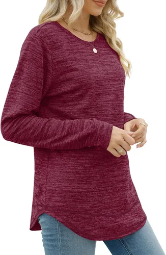 Vista 3 de Dofaoo - Sudaderas para mujeres, con cuello redondo, camisetas de manga larga, camisetas largas para usar con leggings