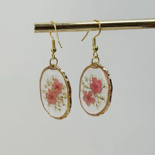 Vista 3 de Pressed Flower Earrings,Handmade Forget-Me-Not and Queen Anne's Lace Wildflower Earrings,Unique Resin Dried Flower,Perfect for Parties