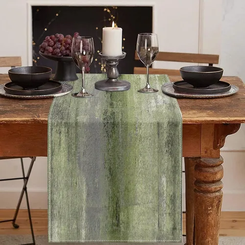 Vista 8 de Emvency - Camino de mesa de estilo granja, pintura de arte abstracto vintage en azul y gris para mesa de cocina, cenas familiares, fiestas, bodas