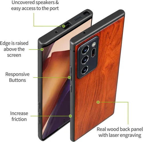 Vista 7 de Carveit Funda de madera para Galaxy Note20 Ultra [madera real dura y TPU suave negro] funda protectora única y elegante de madera compatible
