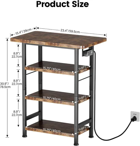 Vista 2 de Homeiju Soporte multimedia AV de 4 niveles con toma de corriente, soporte de madera para tocadiscos, centro de entretenimiento con estantes