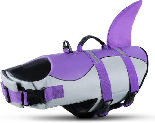 Vista 9 de Queenmore Chaleco Salvavidas para Perros Tiburón, Chaleco de Natación de Alta Flotabilidad, Chalecos Salvavidas para Perros Ajustables y Fáciles